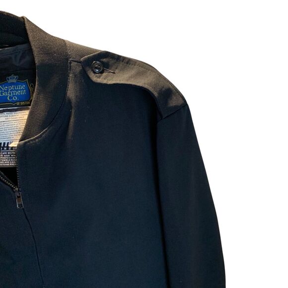 Neptune Garment Company Mens Black Bomber Jacket 44L Lined Wool Blend Warm - Picture 5 of 7